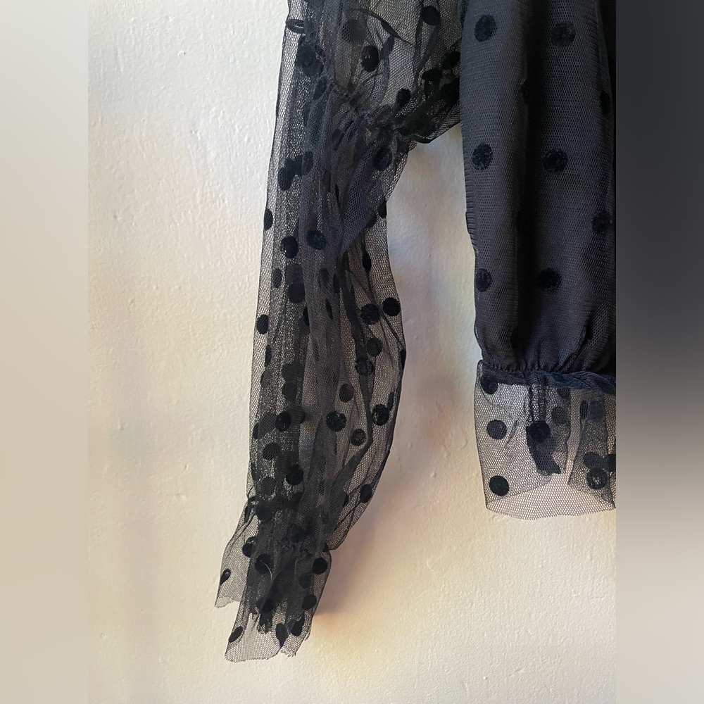SHEIN Black Lace Polka Dot Sheer Crop Top Size Large - Picture 4 of 9